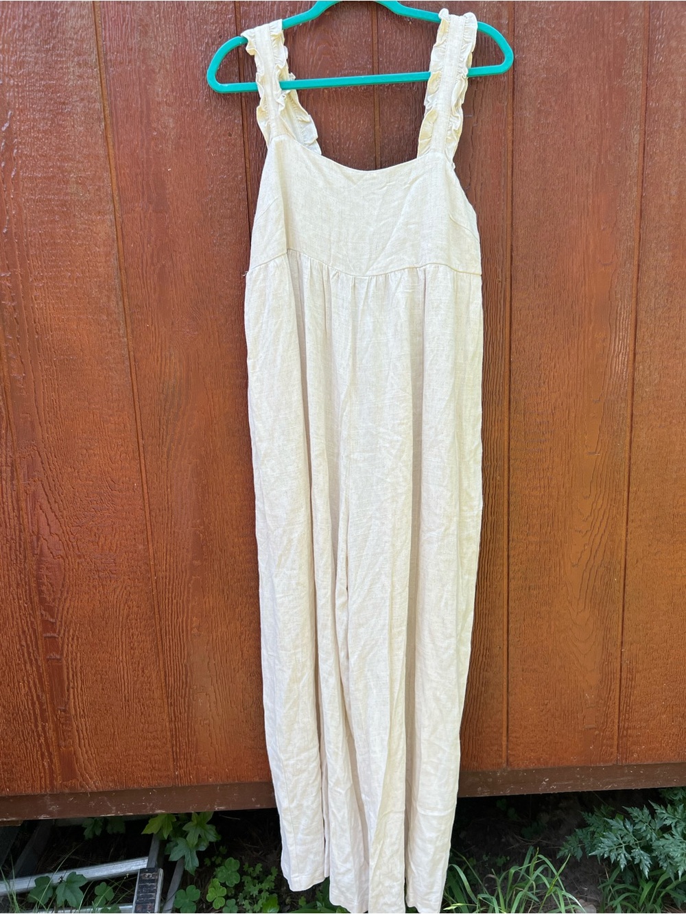 Mod On Trend Linen Wide Leg Overalls Ruffle Strap Boho Cottagecore Pockets Large - Picture 3 of 10
